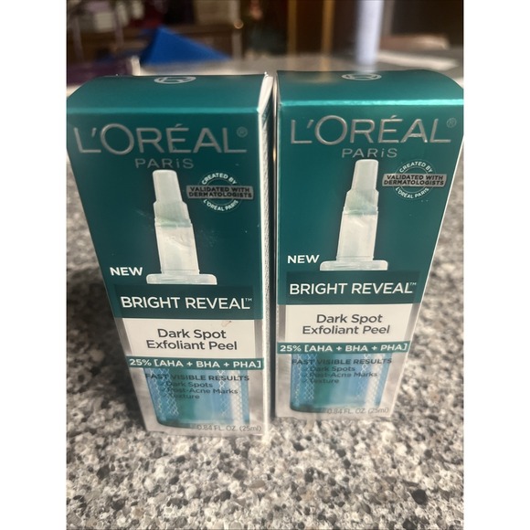 L'Oréal Other - Loreal Bright Reveal Dark Spot Exfoliant Peel .84 oz 25% AHA BHA PHA 2 Pack! NEW